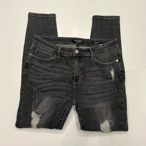 Judy Blue Skinny Fit Distressed Black Charcoal Gray 15/32 Jeans